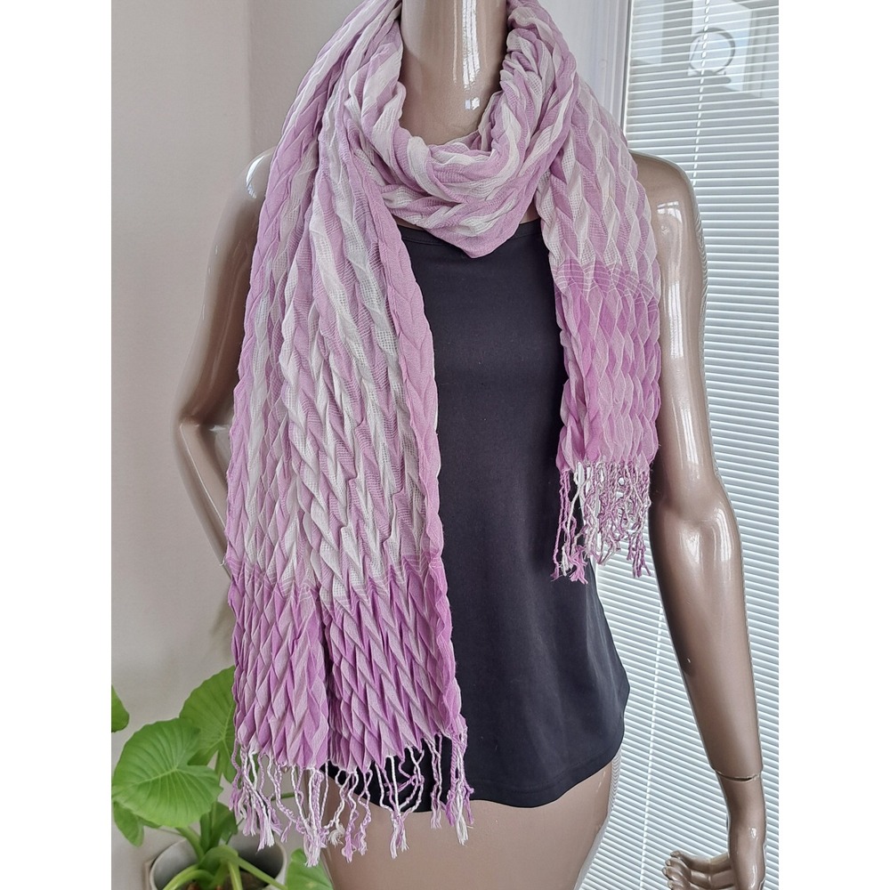 New York & Company Purple White Ombre Accordion Pleated Fringe Scarf Wrap